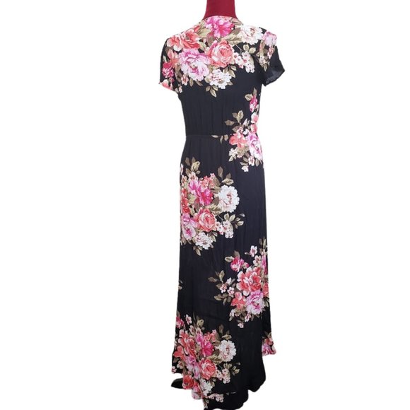 NEW Altar'd State - High/Low Maxi Dress Black with Red & Pink Flowers! - Picture 6 of 11